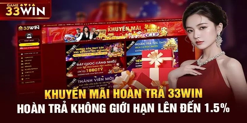 Sự kiện hoàn trả khủng lên tới 1.5% hằng ngày dành cho hội viên 33win